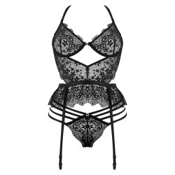 CORPETE E TANGA LACE TEMPTATION PRETO BEAUTY NIGHT FASHION