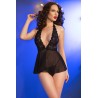CAMISA DE NOITE E TANGA CR-4720 PRETA CHILIROSE