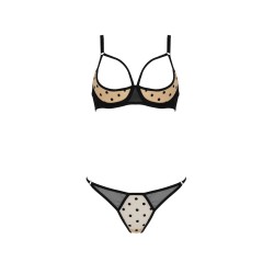 CONJUNTO DE 2 PEÇAS COM SUTIÃ ABERTO MARINA BEGE DEVIL COLLECTION PASSION