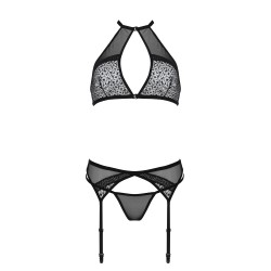 CONJUNTO DE 3 PEÇAS SATARA PRETO EROTIC LINE PASSION 