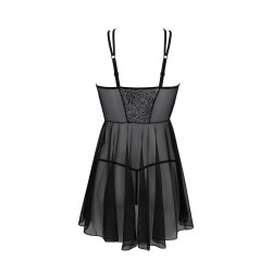 CAMISA DE NOITE E TANGA SELAGINELLA PRETO ECO COLLECTION PASSION