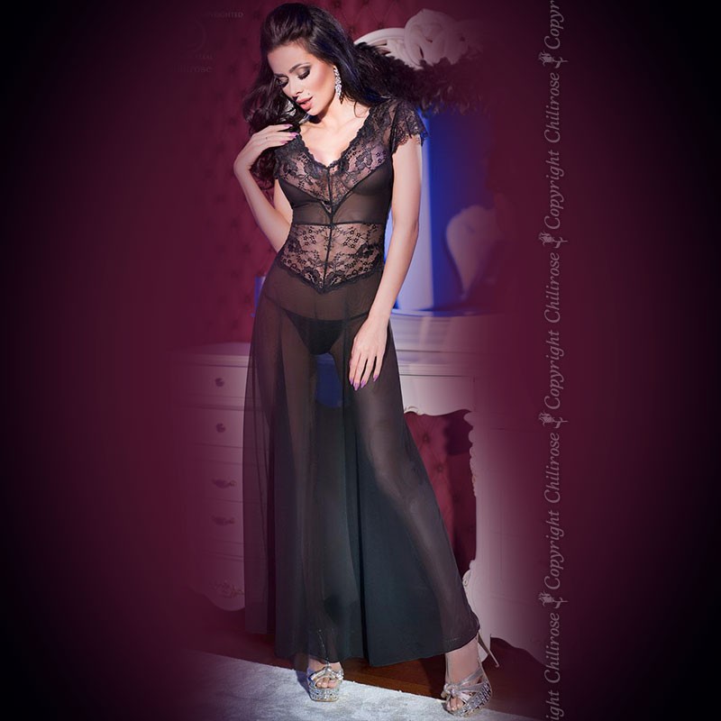 CAMISA DE NOITE E TANGA CR-4167 PRETO CAMISA DE NOITE E TANGA CR-4167 PRETO