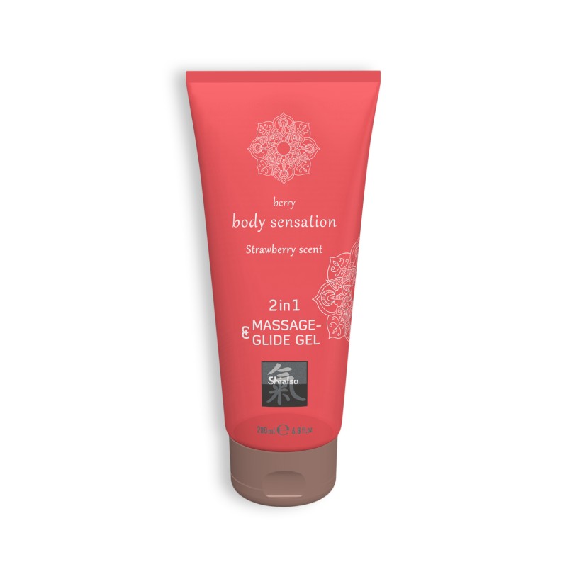 GEL DE MASSAGEM E LUBRIFICANTE 2EM1 COM SABOR A MORANGO SHIATSU™ 200ML GEL DE MASSAGEM E LUBRIFICANTE 2EM1 COM SABOR A MORANGO SHIATSU™ 200ML