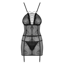 CAMISA DE NOITE E TANGA BASITTA OBSESSIVE PRETA