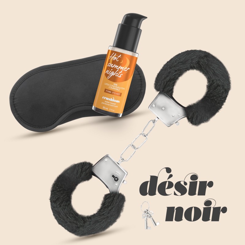 DÉSIR NOIR CONJUNTO DE ALGEMAS + VENDA ACETINADA E LUBRIFICANTE COM EFEITO CALOR CRUSHIOUS DÉSIR NOIR CONJUNTO DE ALGEMAS + VENDA ACETINADA E LUBRIFICANTE COM EFEITO CALOR CRUSHIOUS