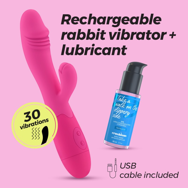 VIBRADOR RECARREGÁVEL COM ESTIMULADOR DE CLITÓRIS BLOSSOMS ROSA CHOQUE E LUBRIFICANTE À BASE DE ÁGUA INCLUÍDO CRUSHIOUS VIBRADOR RECARREGÁVEL COM ESTIMULADOR DE CLITÓRIS BLOSSOMS ROSA CHOQUE E LUBRIFICANTE À BASE DE ÁGUA INCLUÍDO CRUSHIOUS