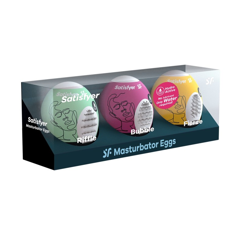 PACK DE 3 MASTURBADOR MASTURBATOR EGG RIFFLE, BUBBLE E FIERCE SATISFYER PACK DE 3 MASTURBADOR MASTURBATOR EGG RIFFLE, BUBBLE E FIERCE SATISFYER