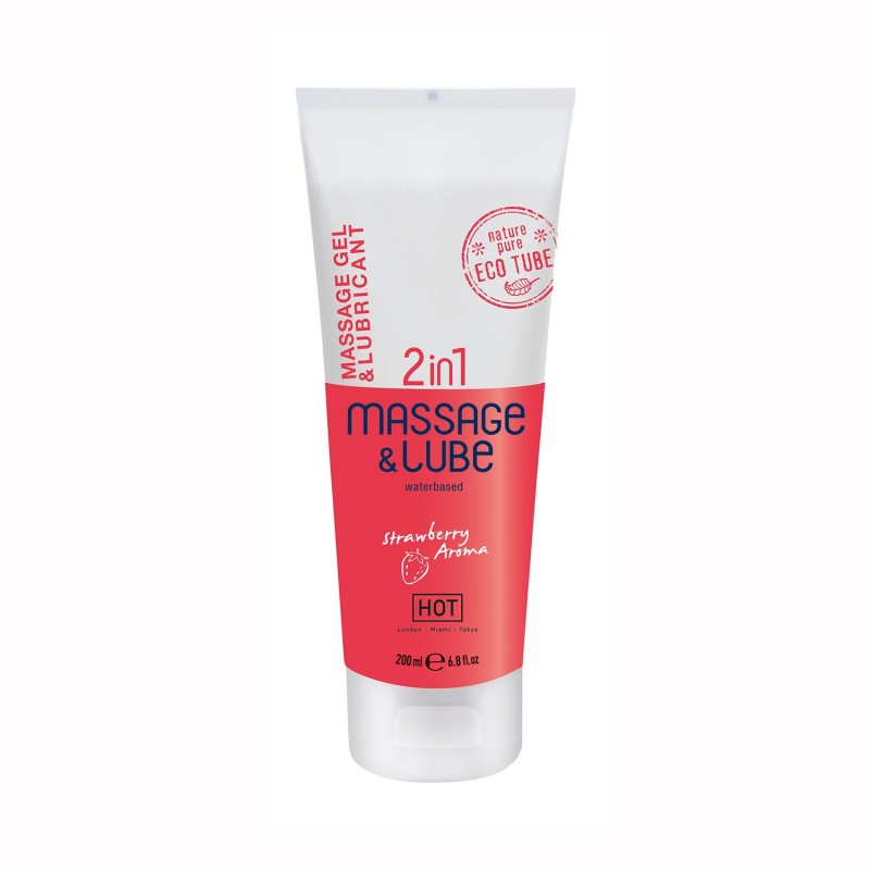 GEL DE MASSAGEM E LUBRIFICANTE 2EM1 COM SABOR A MORANGO HOT™ 200ML GEL DE MASSAGEM E LUBRIFICANTE 2EM1 COM SABOR A MORANGO HOT™ 200ML